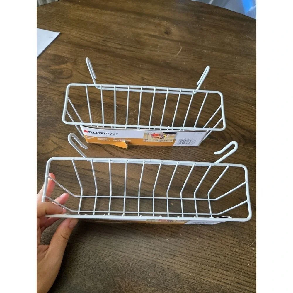 ClosetMaid Pocket Pal Wire Shelf Basket 3937 LOT OF 2 White Hook On Organizer B3 - Picture 9 of 16